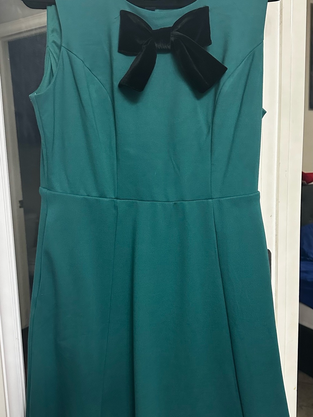 Draper James Teal Sleeveless Dress with Black Velvet Bow